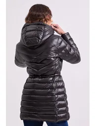 LIGHT WEIGHT LONG PUFFER WAIST ADJUSTERS BLACK - 2