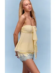Lemon Satin Contrast Lace Mini Skirt - 1