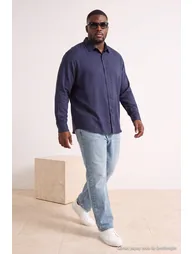 Navy Blue Fitted Men's Large Size Shirt - 6