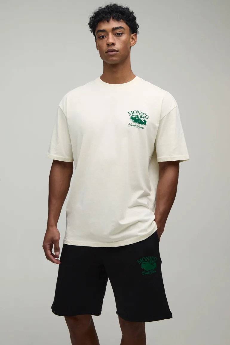 Oversized Monaco Racing T-Shirt & Short Set - ecru - 3