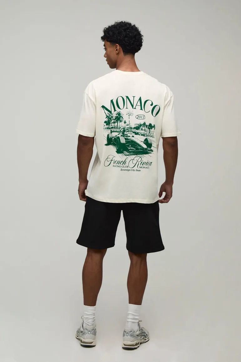 Oversized Monaco Racing T-Shirt & Short Set - ecru - 2
