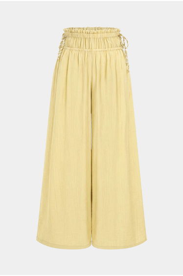 Tie-Up Shirred Waistband Ruched Wide Leg Pants