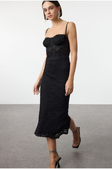 Black Bodycon Lined Lace Knit Dress product thumbnail 4
