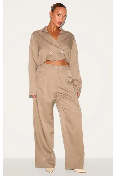 Plus Mushroom Tailored Woven Wide Leg Trousers