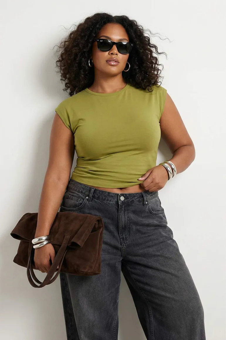 Oil Green Viscose Ribbed Flexible Comfortable Basic Knitted Plus Size Blouse - 5