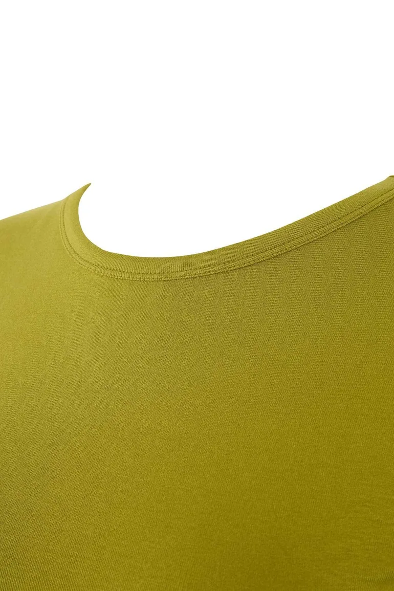 Oil Green Viscose Ribbed Flexible Comfortable Basic Knitted Plus Size Blouse - 2