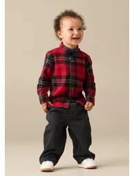 Abel Red Brushed Check Shirt With Bow Tie