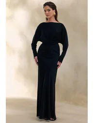 تنورة ماكسي ساتان - أسود - 1