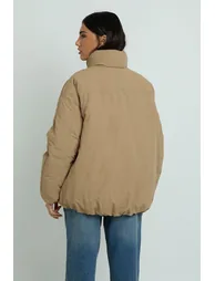 Funnel Neck Oversized Puffer Jacket - stone - 2