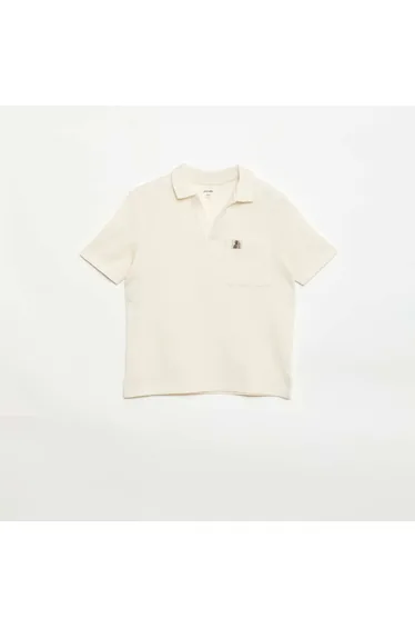 Honeycomb knit polo shirt WHITE