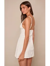 Ecru Halter Neck Chambray Mini Dress - 1
