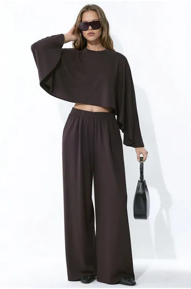 Modal Touch Oversized Bolero Top & Palazzo Pants Knit Set