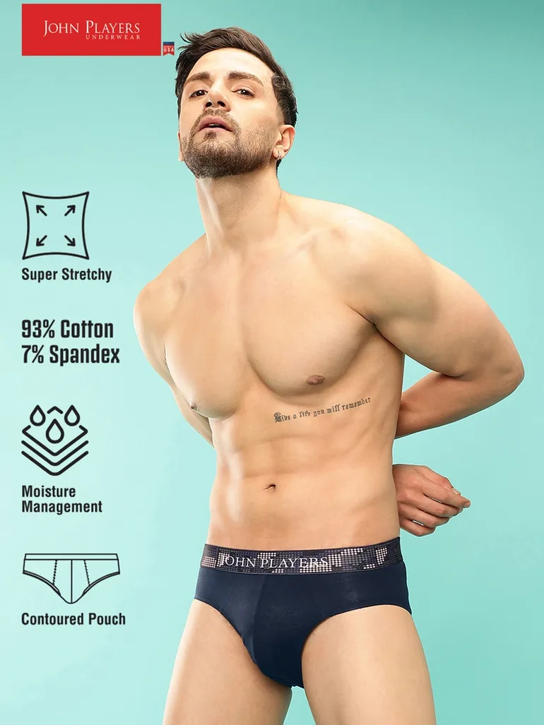 Navy Blue Classic Brief with Patterned Waistband - 1