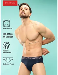 Navy Blue Classic Brief with Patterned Waistband - 1