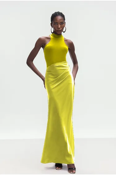 Beres Tank Top Satin Maxi Dress In Yellow