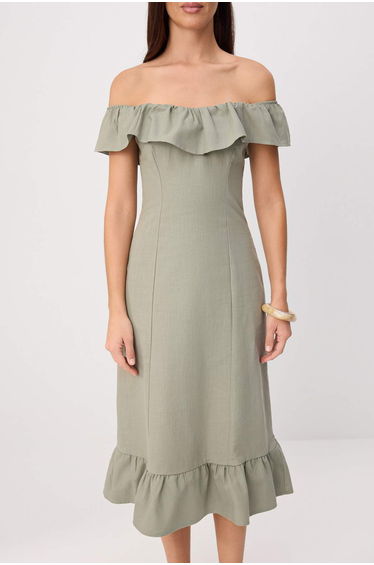 Green Gipeli Ruffle Detail Midi Woven Dress product thumbnail 3