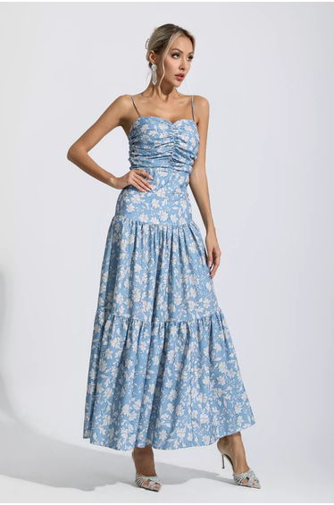 Lyra Blue Floral Ruched Slip Maxi Dress product thumbnail 4