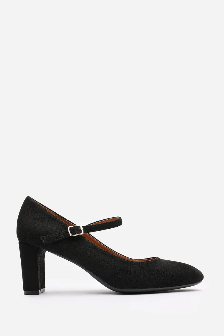 Verina Mary Jane Buckle Strap Court Shoes In Black Suede - 2