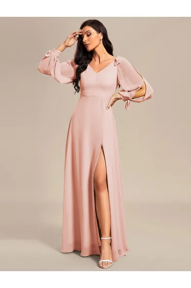 ever IVORY|Open Lantern Sleeve A-Line Bridesmaid Dress