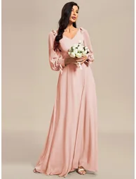 ever IVORY|Open Lantern Sleeve A-Line Bridesmaid Dress - 2