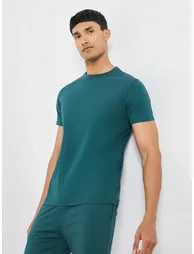 Men Teal Short Sleeve T-Shirt and Pyjama Set - 1