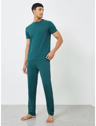 Men Teal Short Sleeve T-Shirt and Pyjama Set