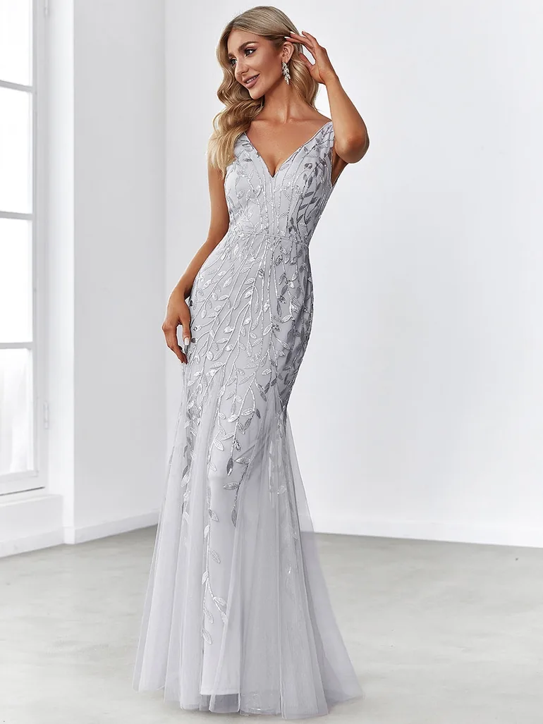 ever ORIEL|Women's Double V-Neck Fishtail Sequin Evening Dress - 4