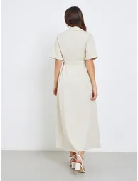 Notch Lapel Belted A-Line Maxi Dress - 4
