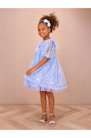 Angels Face Girls Isabella 3D Chain Tulle Dress in Blue