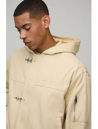 Oversized Boxy Metal Duffle Clasp Hooded Canvas Bomber Jacket - ecru - 2
