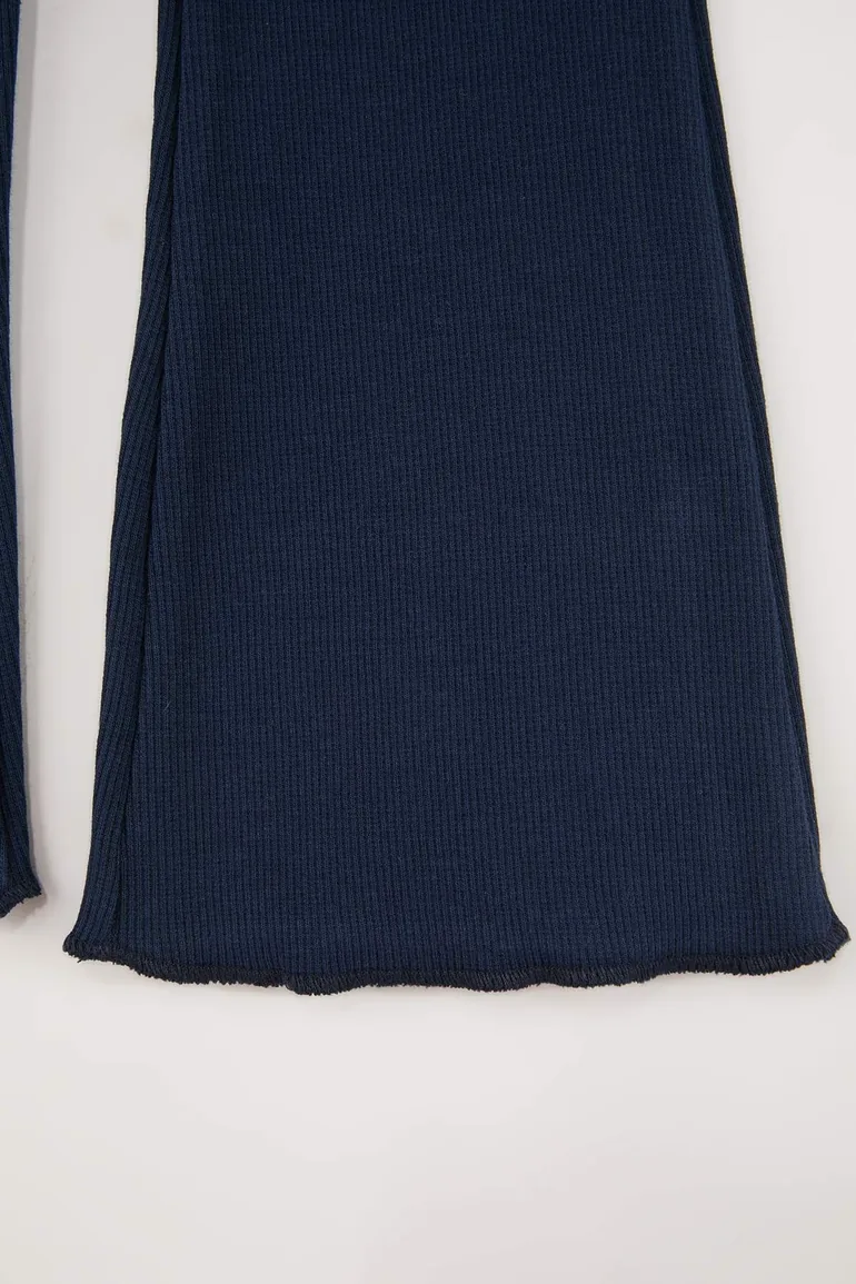 Navy Blue-Pink 2-Piece Girls' Plain Knitted Tights - 5
