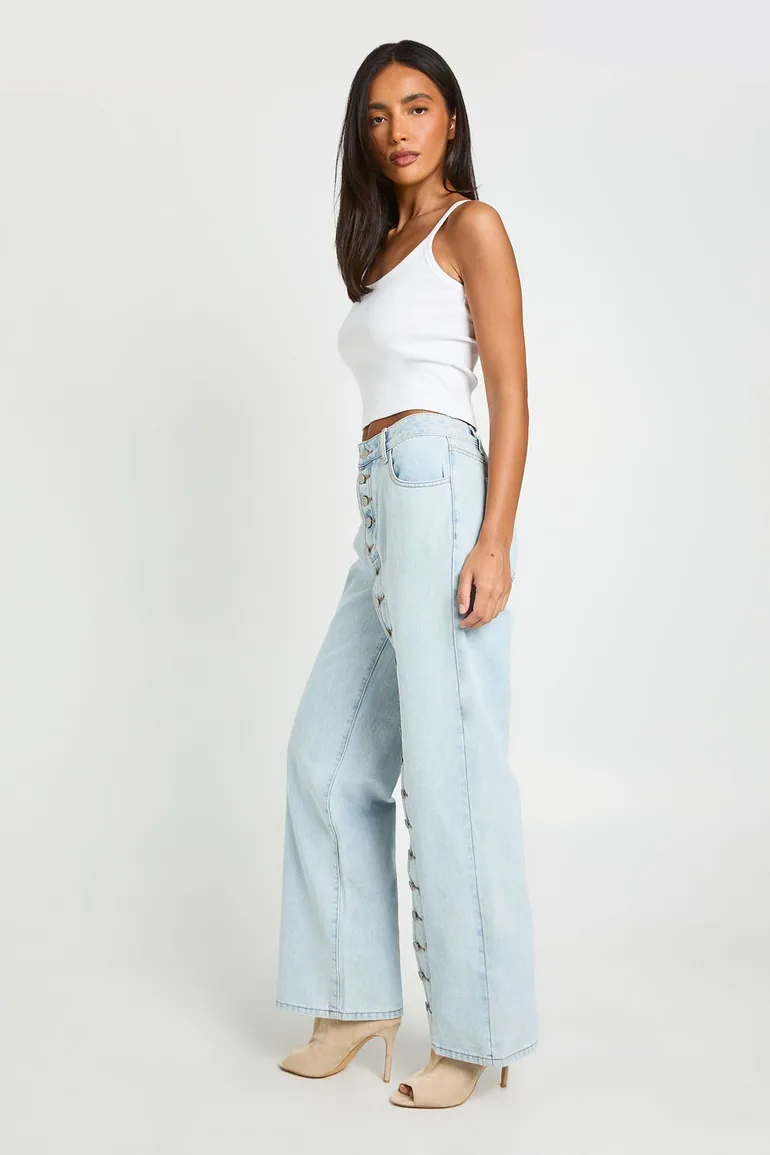 High Waist Full Button Front Straight Leg - vintage bleach - 1