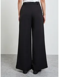 Black Solid Wide Leg Trousers - 3
