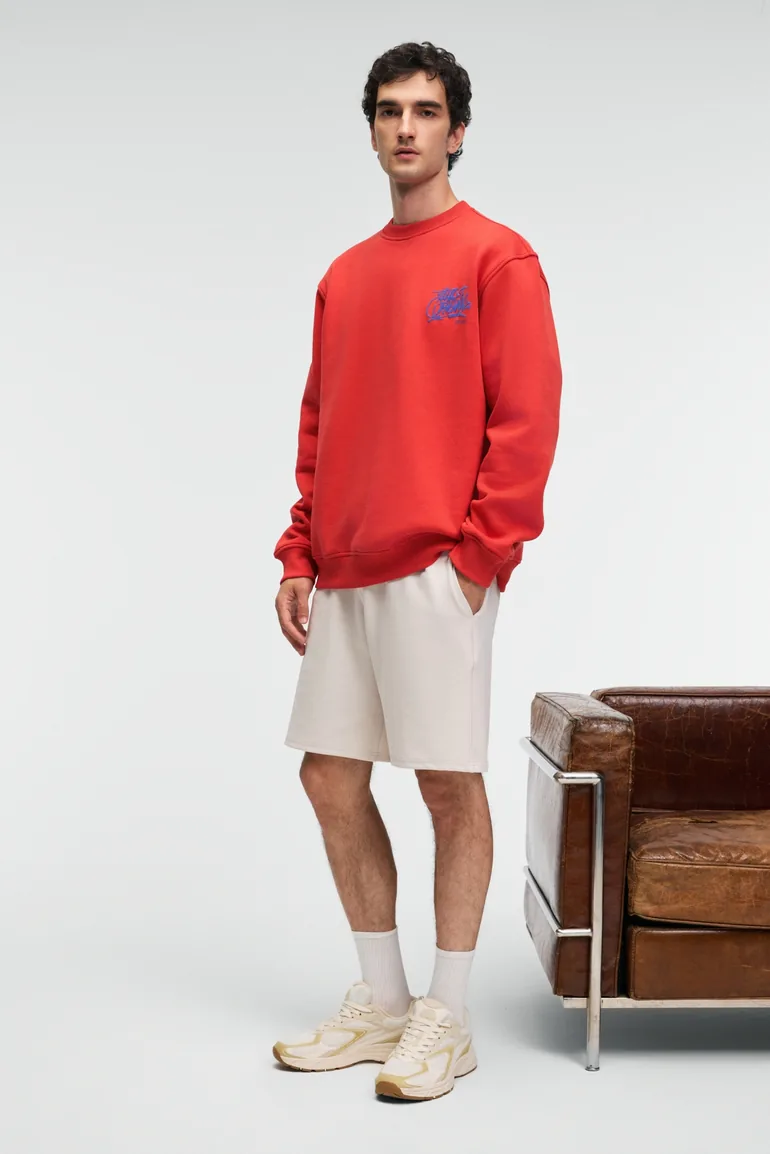 GRIMELANGE IRVING Men's Round Neck Chest and Front Regular Fit Brick Color Sweatshirt
