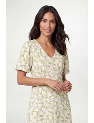 Fan Print Jersey Puff Sleeve Midi dress - 3