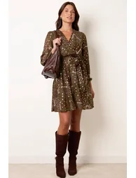 Patchwork Wrap Long Sleeve Dress