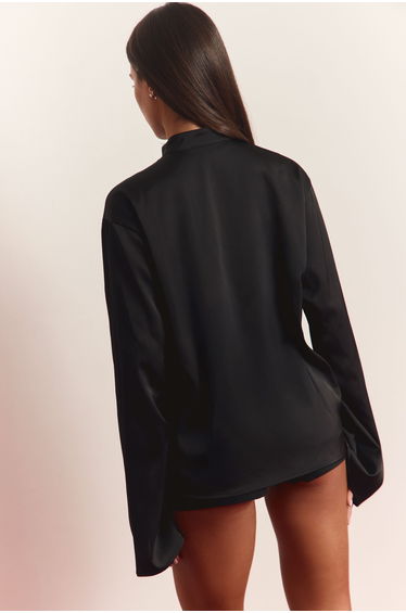 Black Satin Mandarin Style Shirt product thumbnail 3