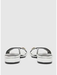Silver Metallic Flat Mules - 3