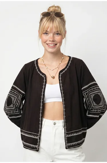 LUCCI Embroidered Crew Neck Casual Jacket