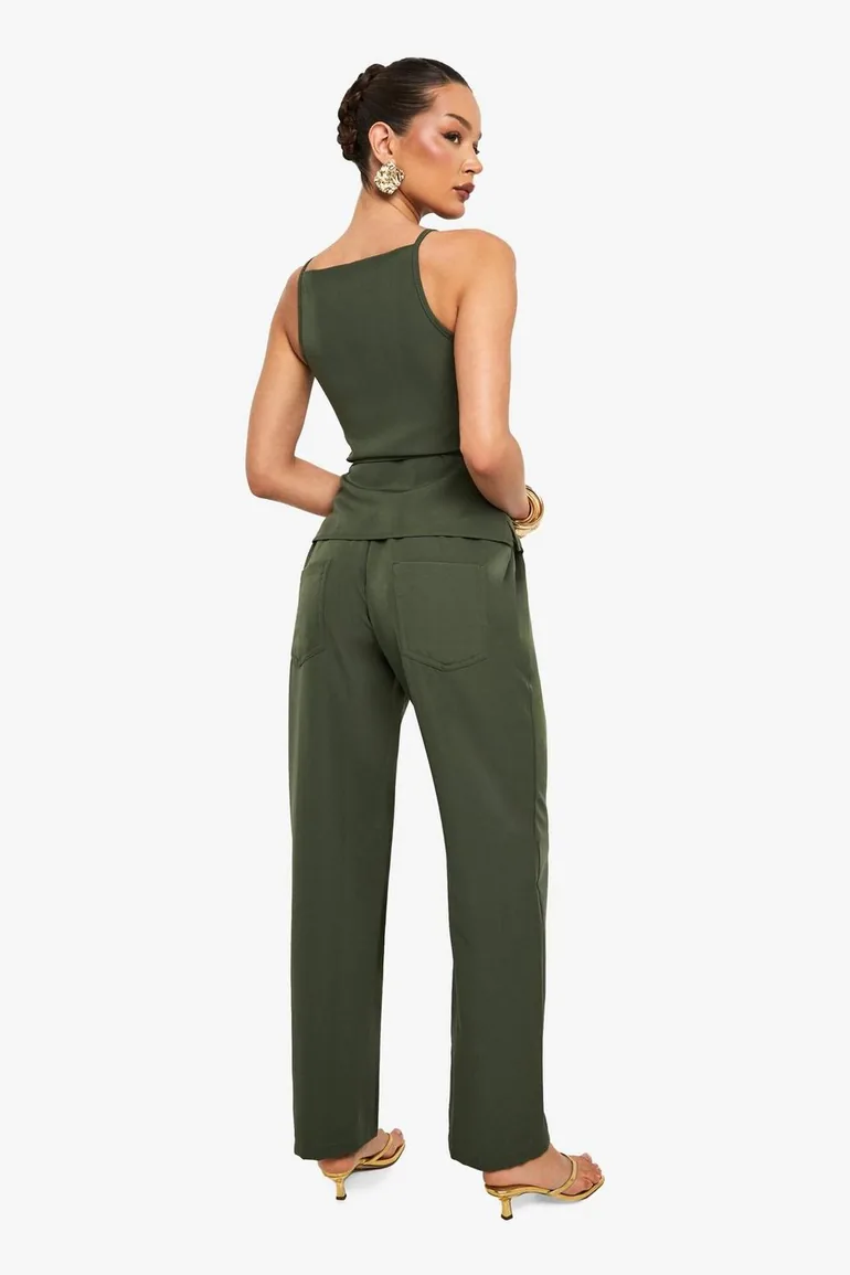 Elasticated Waist Band Woven Trousers - khaki - 1