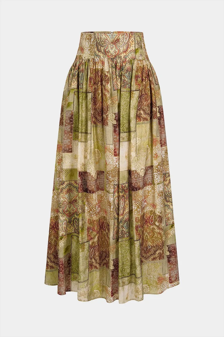 Paisley Print Ruched Zipper Skirt