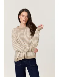 Beige Stripe Wool Cashmere Blend Jumper - 2