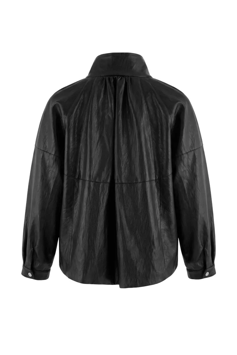 Black Oversize Fit Soft Faux Leather Plus Size Bomber Coat - 9