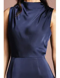 Cowl Neck Sleeveless Satin Midi Dress - 3