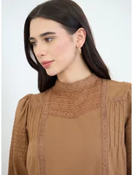 Rust Lace Detail Cotton Blouse - 3