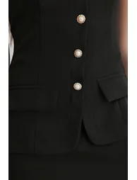 Black A Cut Vest Detail Buttoned Mini Woven Dress - 1