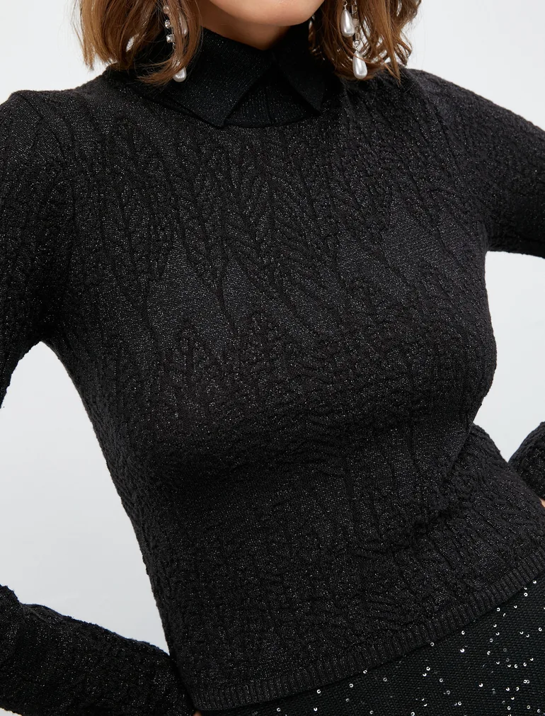 Glitter Tissued Knitted Sweater - 4