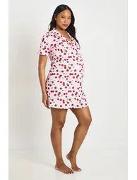 Maternity Cherry Print Nightie - pink - 2