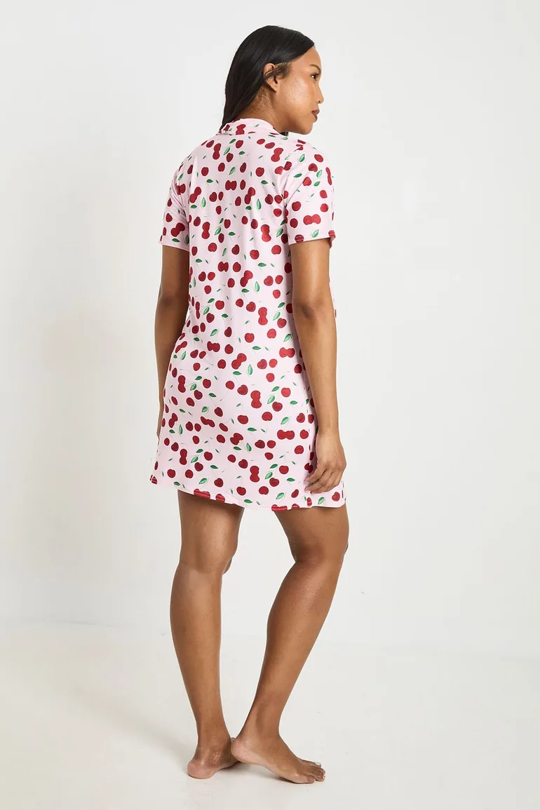 Maternity Cherry Print Nightie - pink - 1