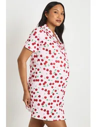 Maternity Cherry Print Nightie - pink - 3